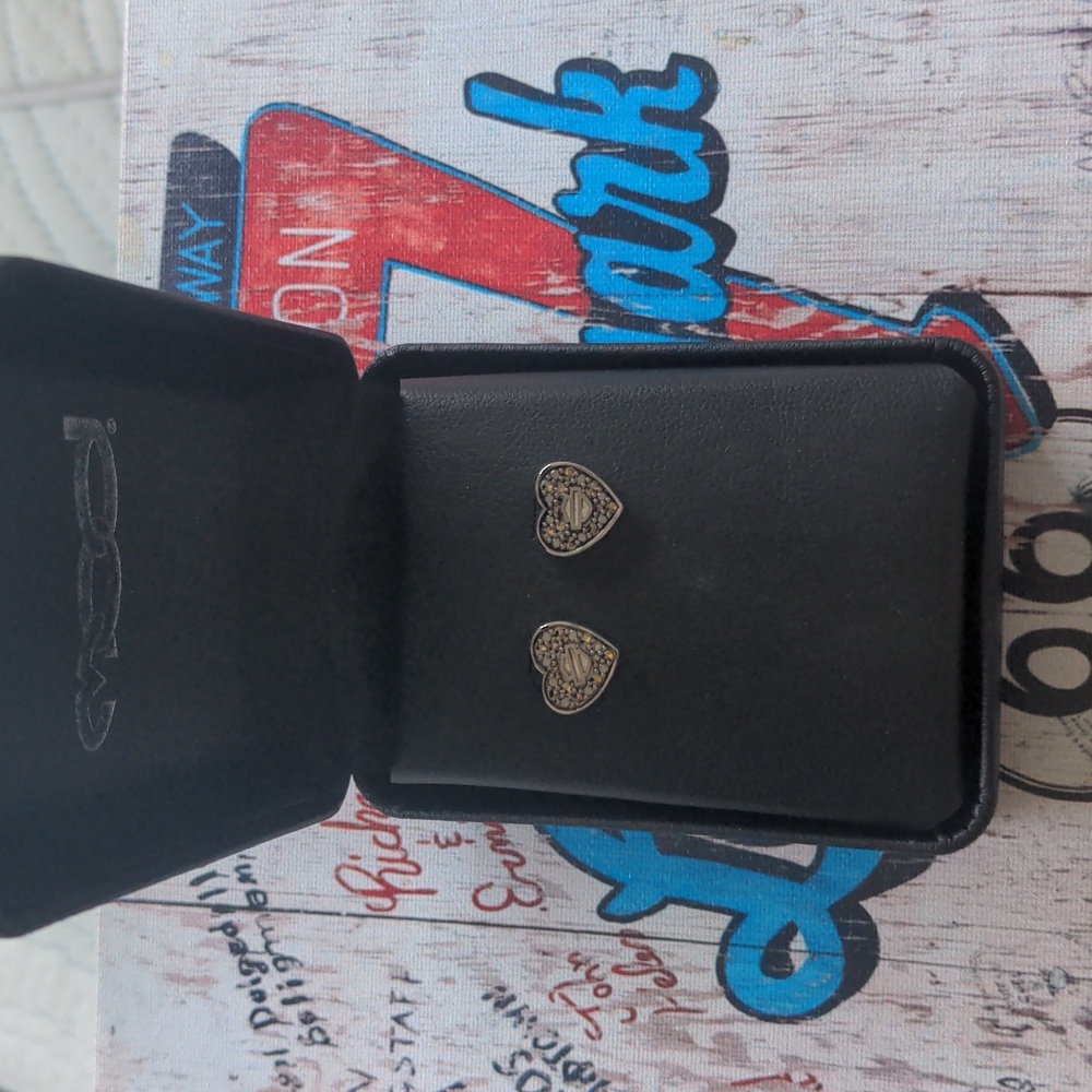 Harley Davidson silver Heart stud earrings. New with Tags